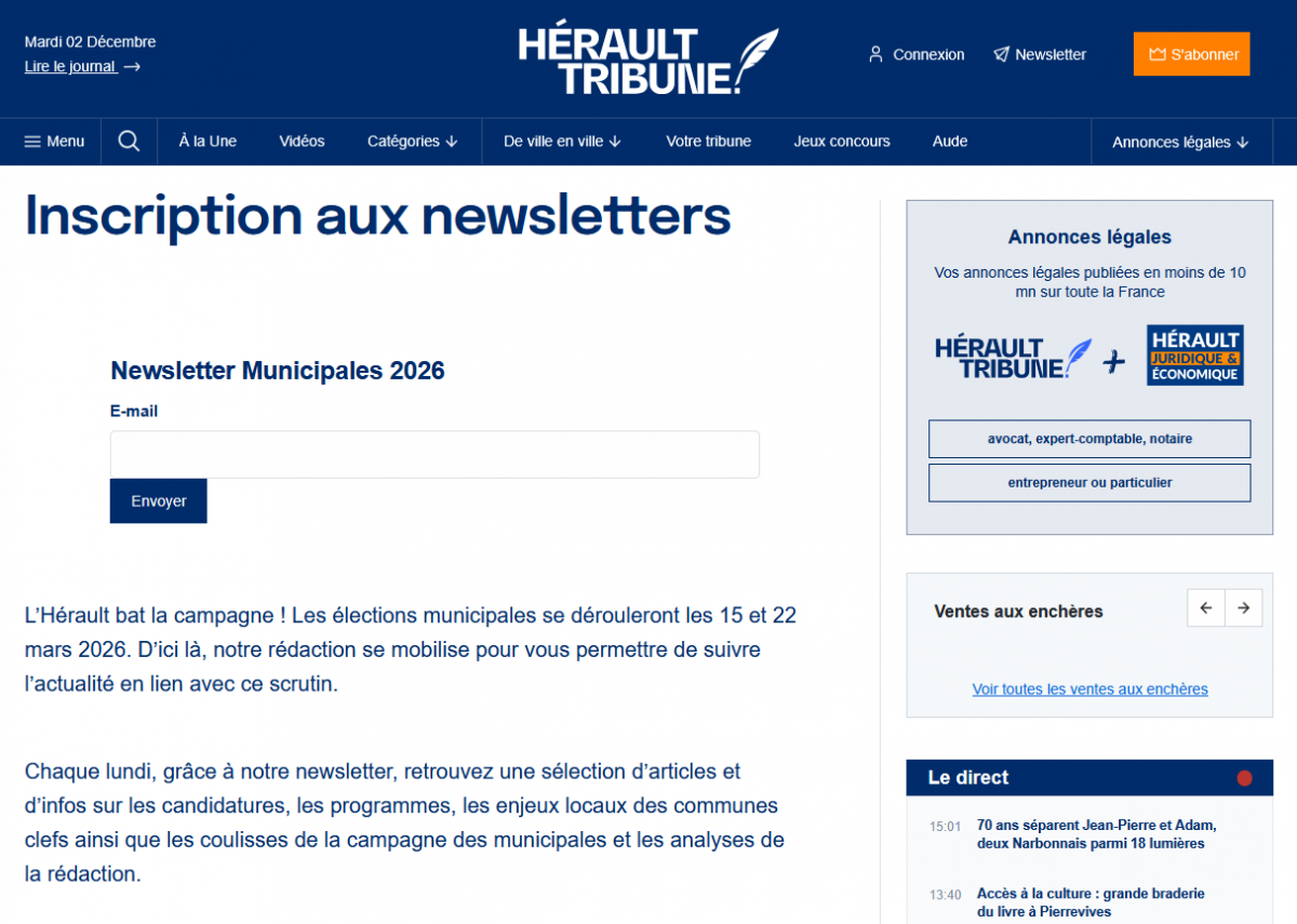 Suivez la newsletter d’Hérault Tribune consacrée aux municipales 2026