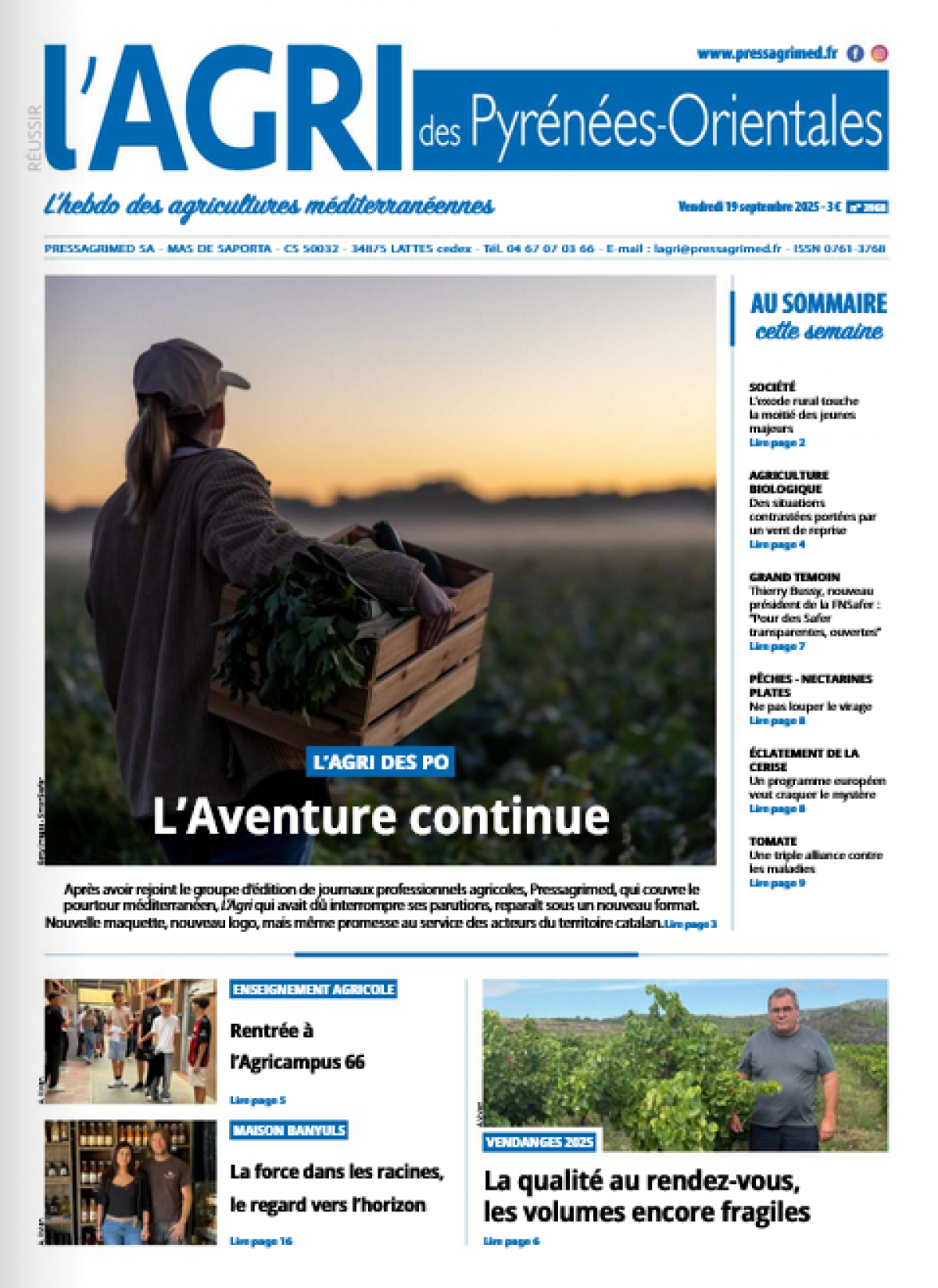Le journal L’Agri des Pyrénées-Orientales rejoint le groupe Pressagrimed